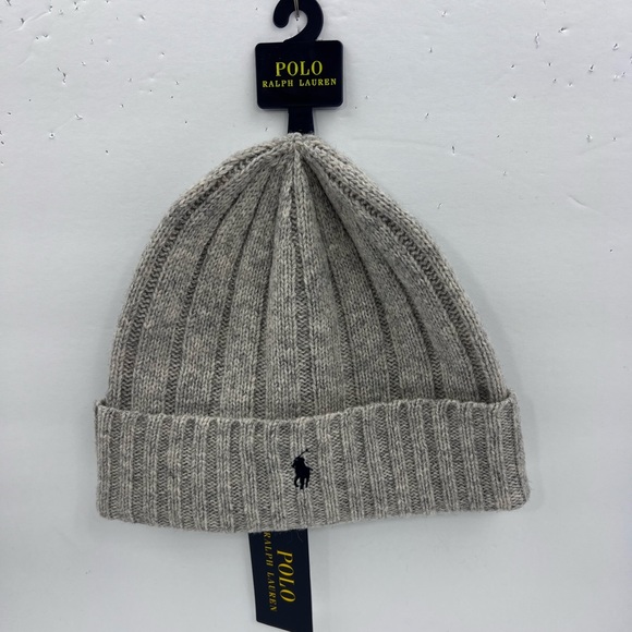 POLO RALPH LAUREN, GREY BEANIE, ONE SIZE FITS, 50% WOOL 50% NYLON, UNISEX - Picture 5 of 11